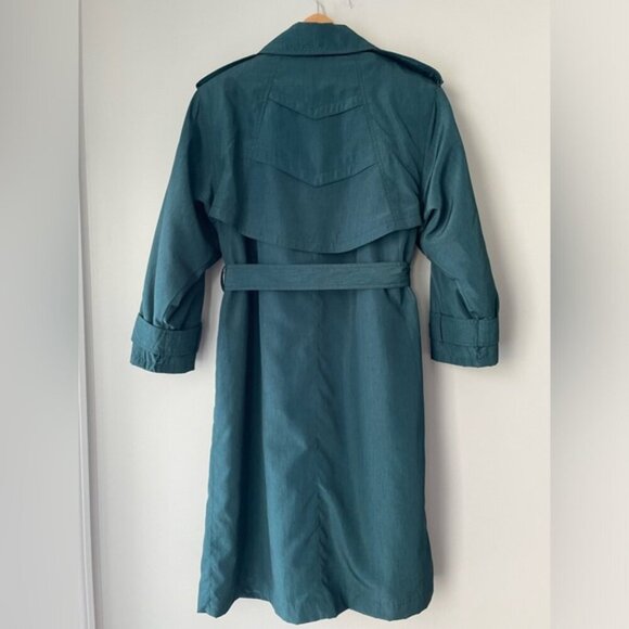 SOLD Vintage 80s 90s Oversized Lined Teal Trench Coat Size 9/10 Petite - Picture 8 of 13